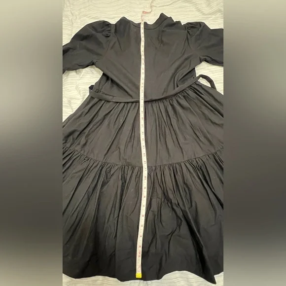 BATSHEVA DRESS - Pearl-Button Black Cotton Dress - Picture 12 of 14